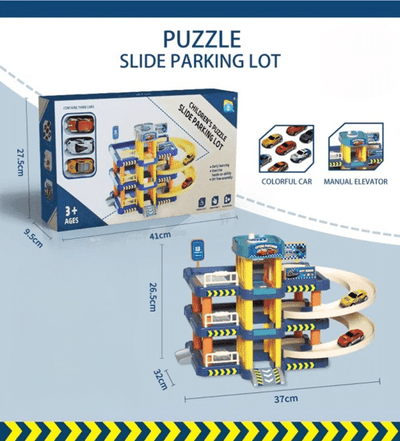 Set de Joaca Parcare pentru Masinute, 3 Nivele, Coborare in Spirala, Lift Manual, 2 Masinute, 37x26.5x32 Cm, + 3 Ani - LUDIRO