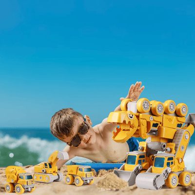 Dinozaur Transformabil 5 in 1 cu Vehicule de Constructii STEM, Sunete si Lumini - LUDIRO