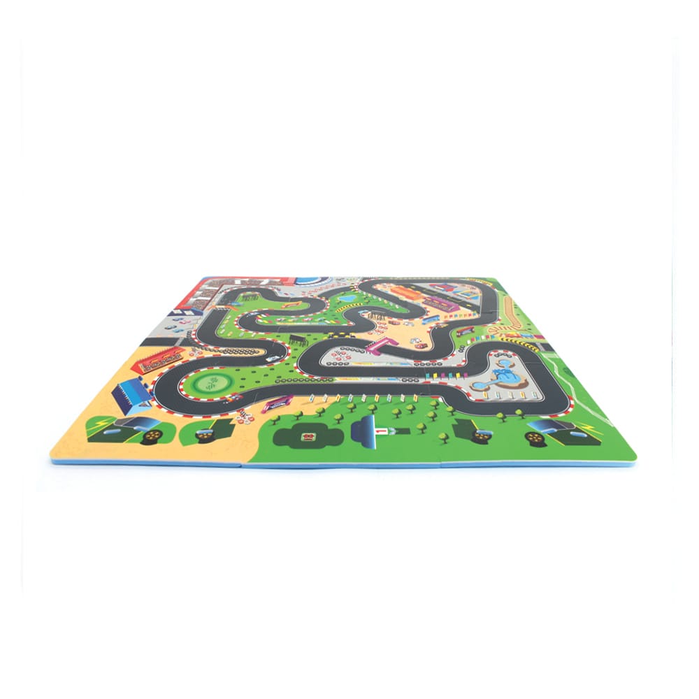 Covor Puzzle din Spuma EVA pentru Copii Ludiro, Set 9 Piese Educationale cu Circuit de Curse, Masinuta 3D - LUDIRO