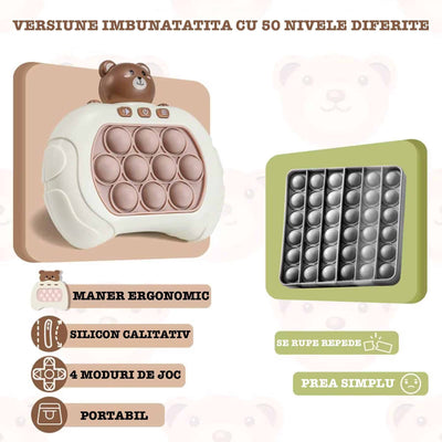 Jucarie Pop It Electronica Utility One, 200 de Nivele Diferite, Ursulet, Antistres, Senzoriala, Jucatori Multipli, Lumini si Sunet, 12.7 x 12 x 6 cm, Maro, + 3 Ani - LUDIRO