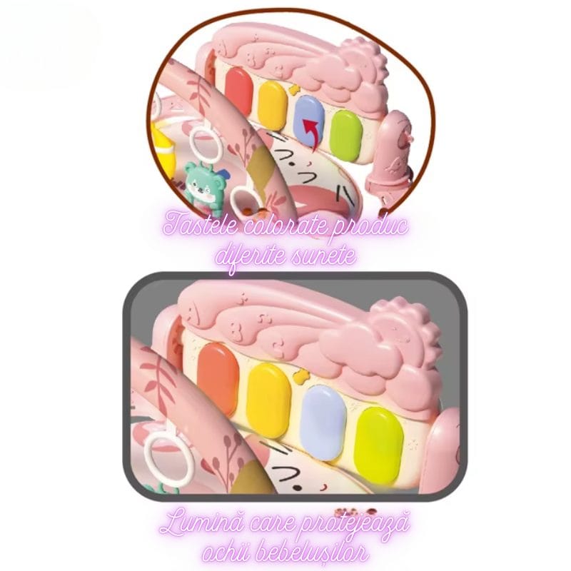 Resigilat - Centru de Activitati pentru Bebelusi cu Animale Simpatice, 75x56x43 Cm, Covoras Interactiv 5 in 1 cu Pian, Jucarii Detasabile, Sunete Muzicale, Lumina Delicata si Design Educational, Stimulare Cognitiva, + 0 Luni, Utility One - LUDIRO