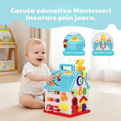 Resigilat - Căsuță Interactivă Montessori 20 în 1 pentru Bebeluși, Centru de Activități Educativ cu Muzică, Lumini, Telefon, Sortator și Joc Prindere Păsări, Fără BPA, 6-36 Luni - LUDIRO