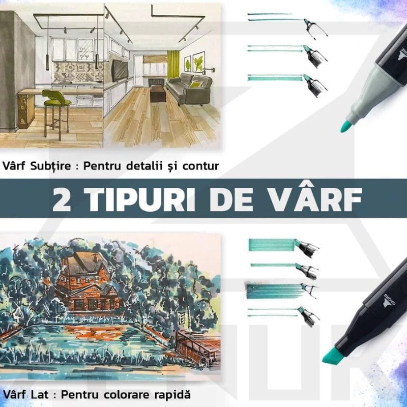 Set 168 Markere Profesionale, Culori Multicolore Vibrante cu Cerneala pe Baza de Alcool, Cu Doua Capete, Subtire si Gros, Ideal pentru Copii Creativi, Stimuleaza Imaginatia si Dezvoltarea Artistica, I - LUDIRO