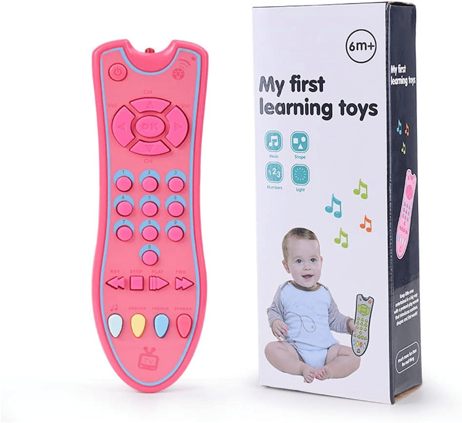Jucarie Interactiva Telecomanda cu Sunete si Lumini, Invatarea Formelor si a Cifrelor, Roz, + 6 Luni, 18x5x3 Cm - LUDIRO