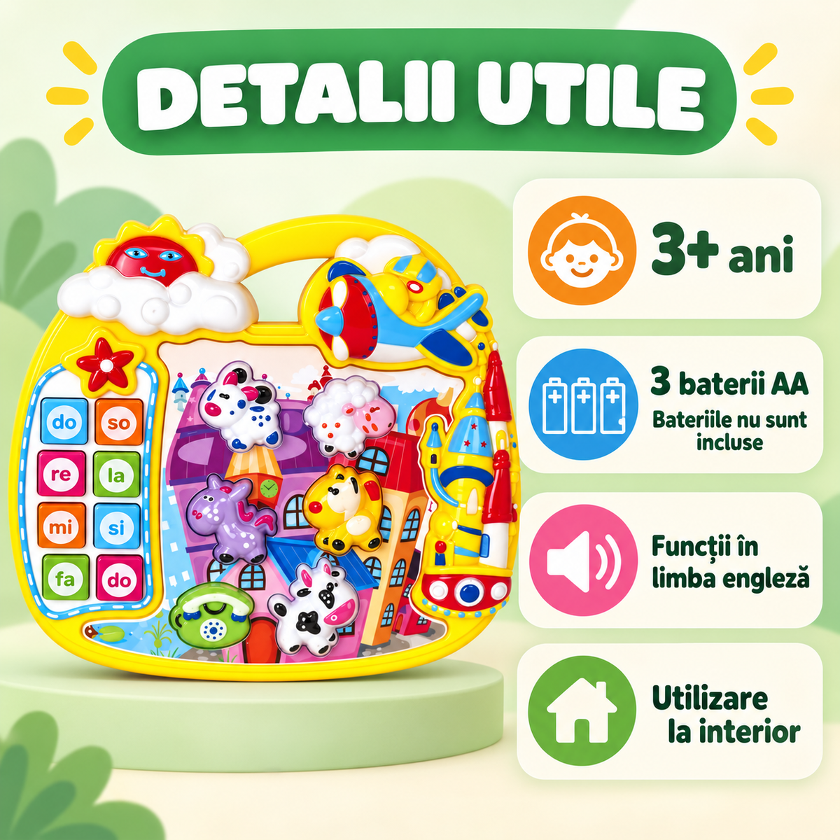 Detalii despre vârstă, baterii și limba funcțiilor pentru Ferma Animalelor LUDIRO