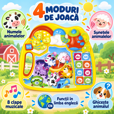 Cele 4 moduri de joacă ale jucăriei interactive galbene Ferma Animalelor LUDIRO