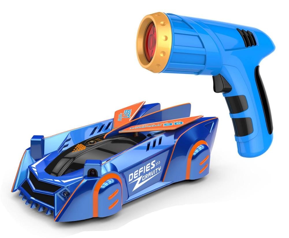Masinuta Anti Gravitationala care Merge pe Pereti, Control Pistol cu Laser, Acumulator cu Incarcare USB, Albastru Metalizat, 14x8x4 Cm, + 6 Ani - LUDIRO
