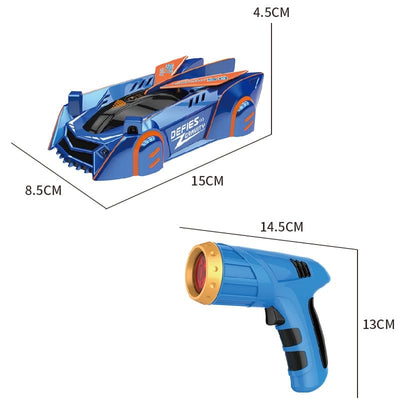 Masinuta Anti Gravitationala care Merge pe Pereti, Control Pistol cu Laser, Acumulator cu Incarcare USB, Albastru Metalizat, 14x8x4 Cm, + 6 Ani - LUDIRO