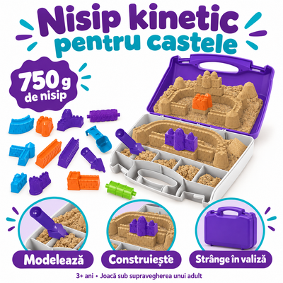Set de nisip kinetic LUDIRO cu 750 g de nisip, valiză și forme pentru castele