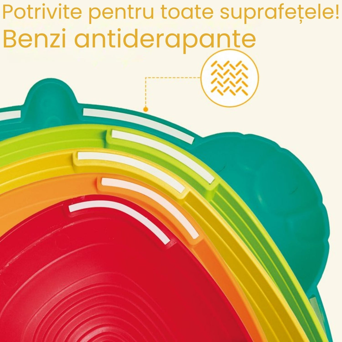 Partea inferioară a celor cinci pietre LUDIRO, cu benzile antiderapante de la bază