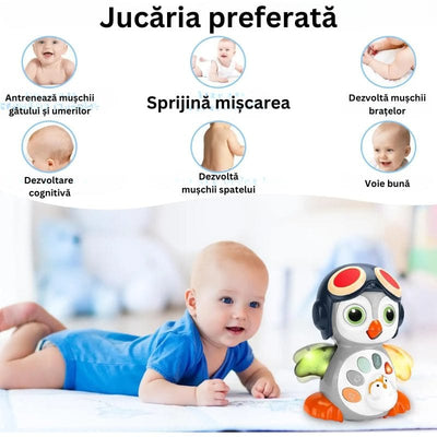 Colaj de prezentare a pinguinului LUDIRO pentru joacă și explorare alături de adult