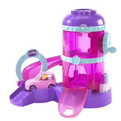 Garajul Fermecat cu Rampă & Mașinuță – Set de joacă Polly Pocket, 25 cm, Pentru Copii +3 Ani - LUDIRO