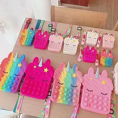 Jucărie Antistres Pop It Geantă Unicorn XXL 16×22.5×5.5 Cm, Accesorii Fidget & Umăr, Alb