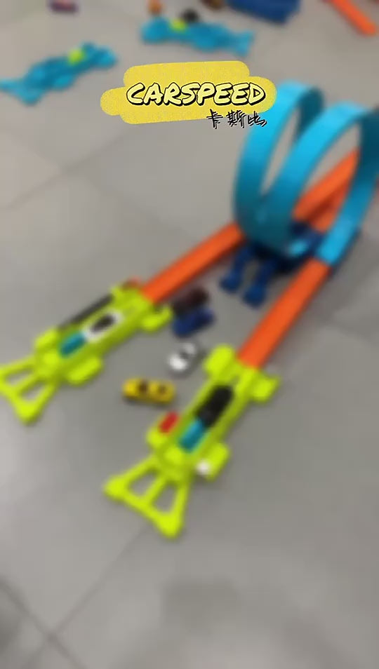 Încărcați videoclipul: Pista Auto Dublu Loop 360° Ludiro, Lansator cu Inertie, Lumini &amp; Sunete, 2 Masinute Metalice