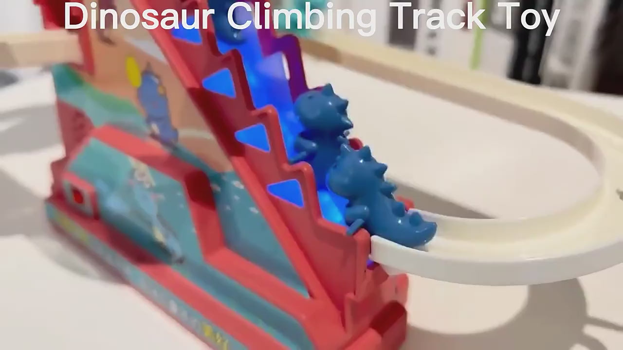 Încărcați videoclipul: Tobogan pentru Dinozauri, Lumini si Sunete Interactive, 3 Dinozauri, 42x21x38 Cm, Albastru + 3 Ani