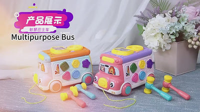Autobuz Multifunctional cu Activitati, 6 Functii Educative, Sunete si Lumini, 23x15x15 Cm, Albastru Portocaliu, + 3 Ani