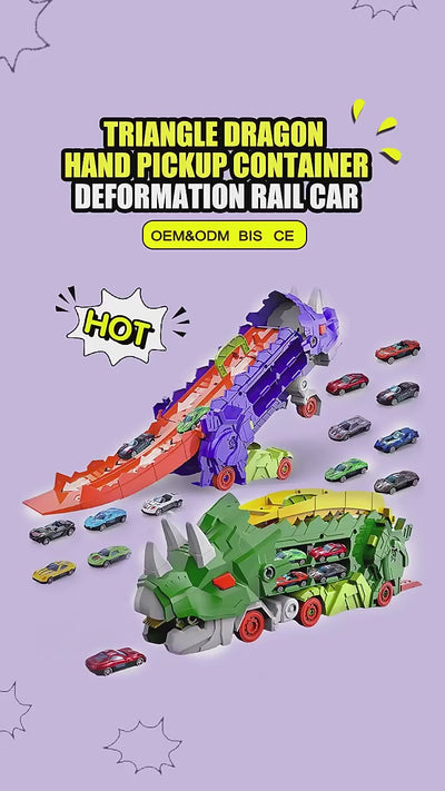 Set Multifunctional Dinozaur 2-in-1, Camion de Transport si Rampa de Lansare cu 2 Masinute, Distractie, Educatie si Dezvoltarea Creativitatii pentru Copii, + 3 Ani, Albastru Portocaliu