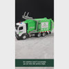 Demonstrație a camionului de reciclare cu pubele și cartonașe, subtitrare în română și fără sunet; cadru complet adaptat pentru galerie