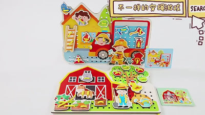 Puzzle Interactiv din Lemn, Pompieri, 31 piese de Snuruit pentru Dezvoltarea Abilitatilor Motorii si Educatia Copiilor, 29x21.5 Cm, +3 Ani