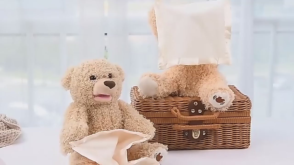 Ursulet de Plus Interactiv Cucu Bau, cu Sunete si Miscare, Cadoul Ideal pentru Dezvoltarea Cognitiva si Emotionala a Celor Mici, 25 Cm, Moale si Prietenos