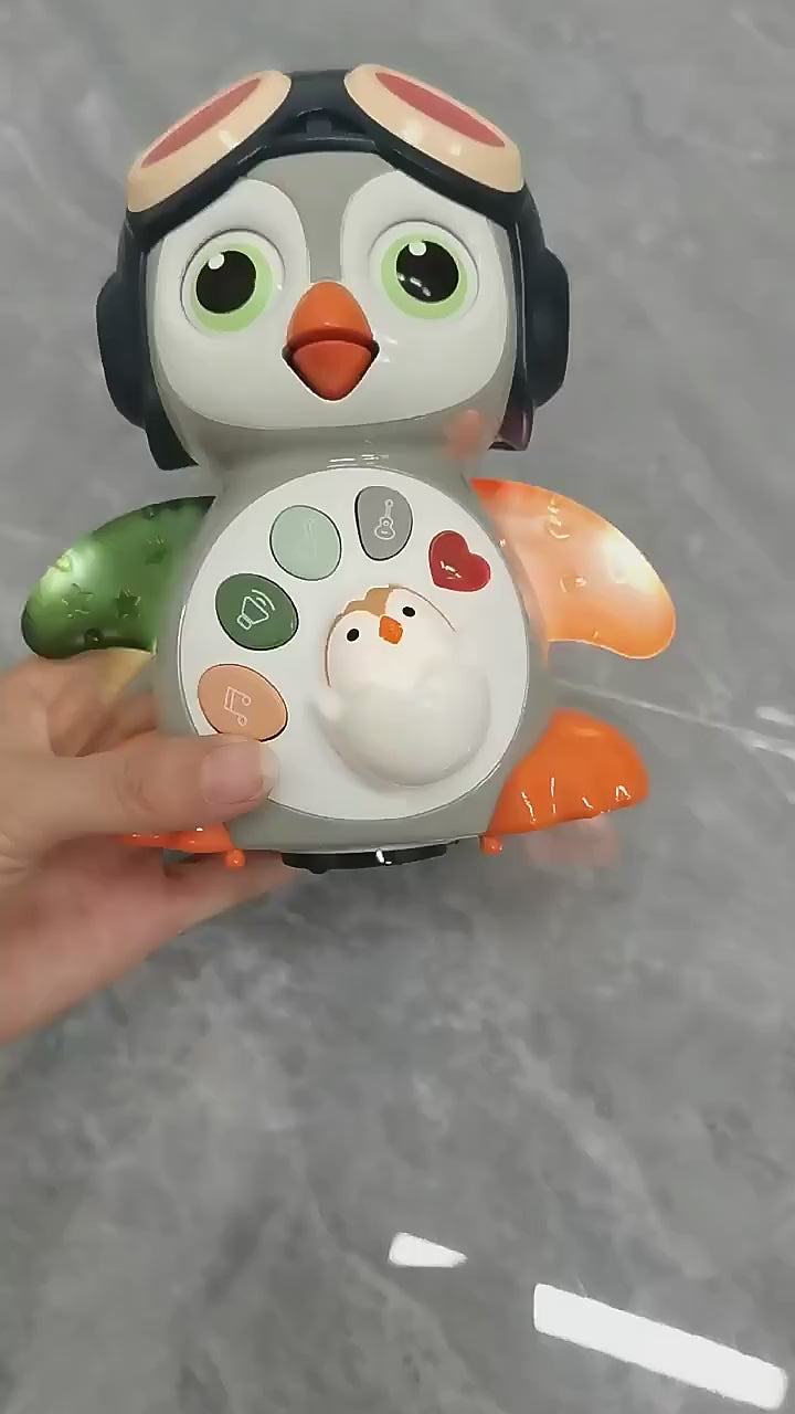 Pinguin Interactiv pentru Bebelusi, Jucarie Educativa cu Lumini, Sunete si Miscare, Sprijina Dezvoltarea Cognitiva, Motrica si Emotionala, Functie de Muzica si Rotire Automata, + 12 Luni