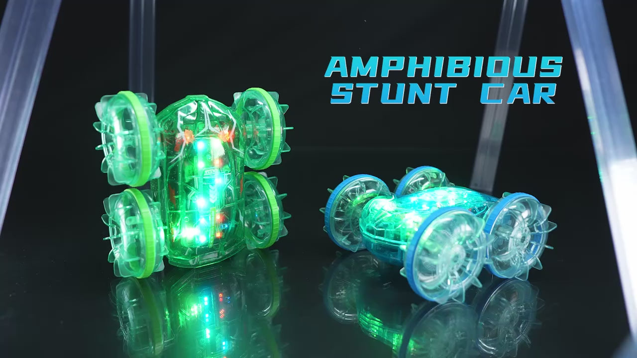 Încărcați videoclipul: Masinuta RC Amfibie pentru Copii Ludiro, Rotire 360°, Lumini LED, Acumulator USB, Merge si pe Apa si Uscat, Verde, + 5 Ani