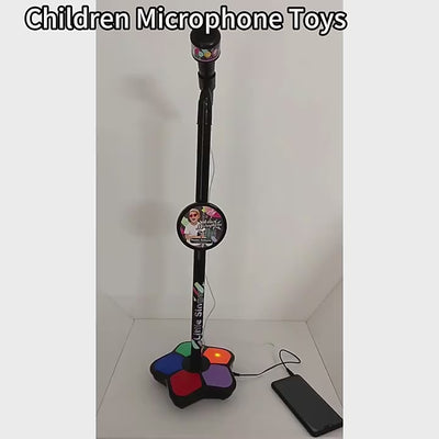 Microfon Karaoke pentru Copii cu Stativ Reglabil, Sunete, Lumini si Functie MP3, Roz