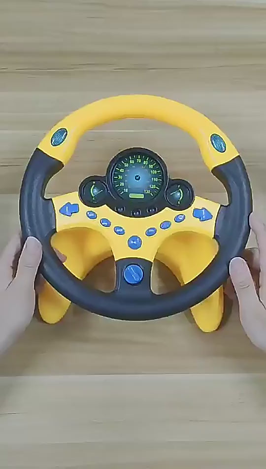 Încărcați videoclipul: Volan Interactiv cu Sunete si Lumini, Simulator de Condus, cu Suport si Prindere Ventuze, Rotire 360 grade, Galben Negru, + 3 Ani