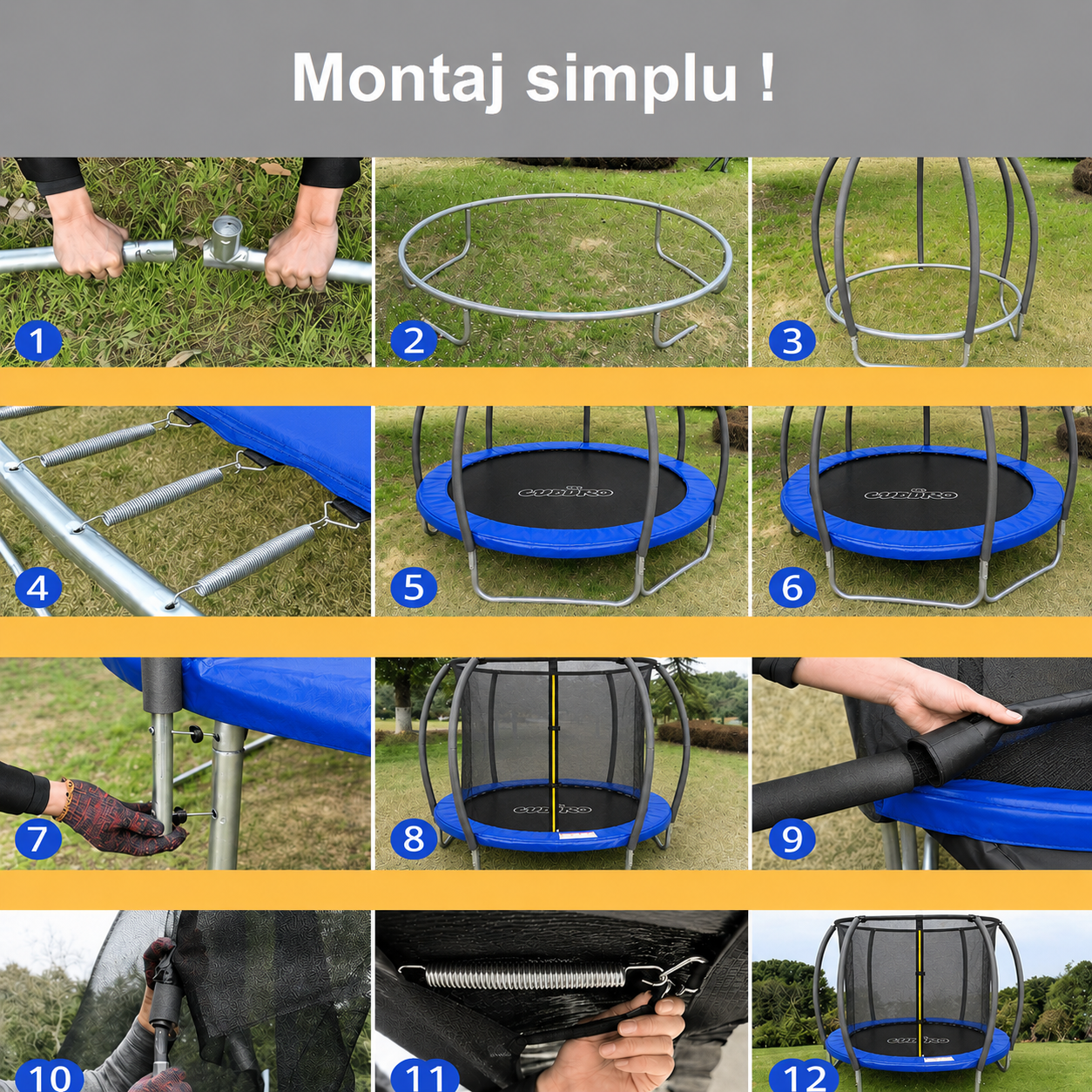 Trambulină pentru Copii Diametru 183 Cm, Model Pumpkin, cu Plasă de Protecție Interioara, Cadru din Oțel, Greutate suportata 240 Kg, Certificare de Siguranta, + 3 Ani, Albastru - LUDIRO