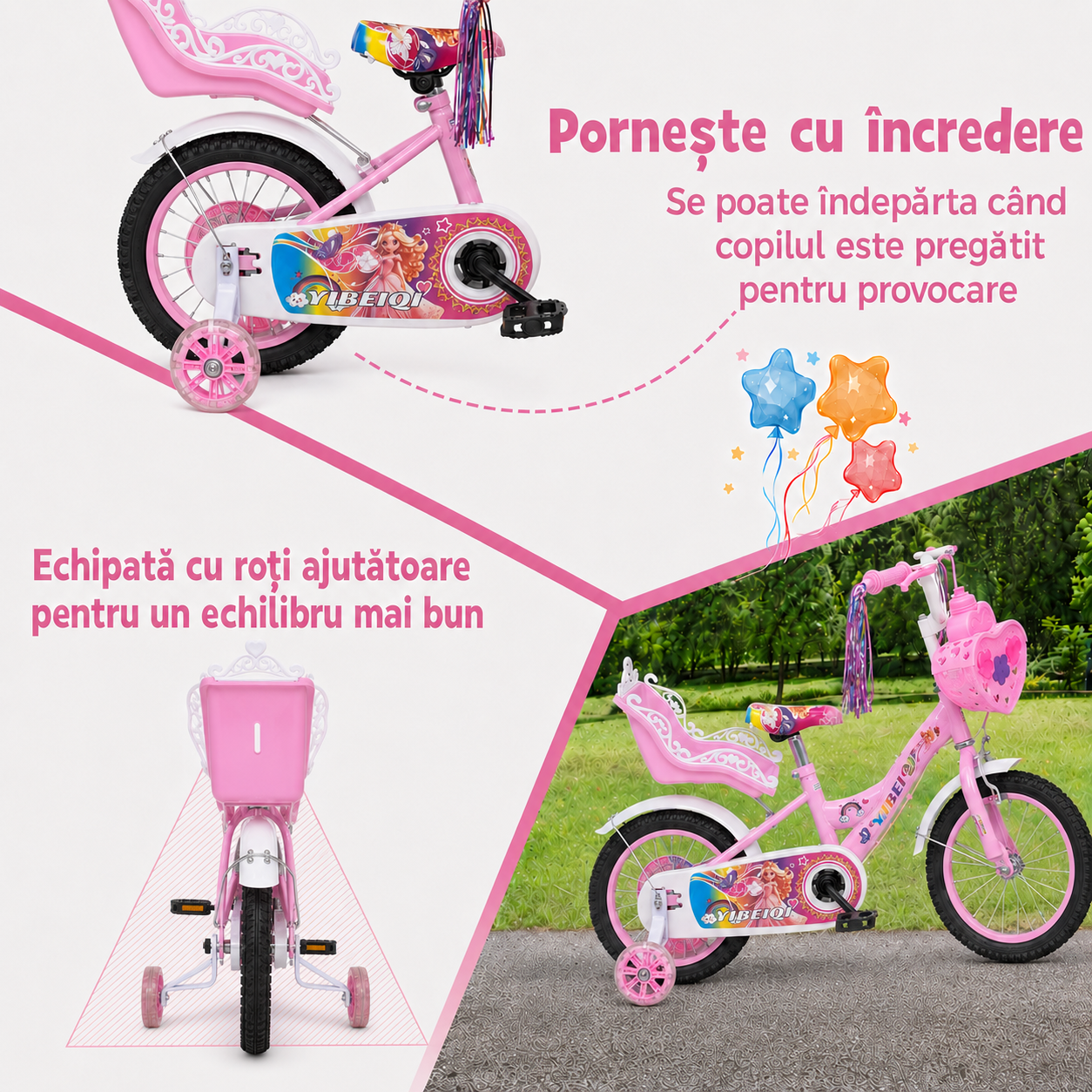 Roți ajutătoare detașabile pentru bicicleta de fete LUDIRO de 14 inch