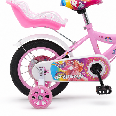 Scaun pentru păpușă, protecție pentru lanț și roată ajutătoare la bicicleta de 14 inch