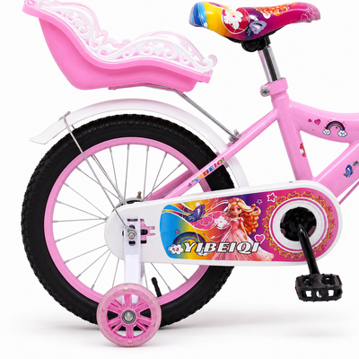 Scaun pentru păpușă, protecție pentru lanț și roată ajutătoare la bicicleta de 16 inch