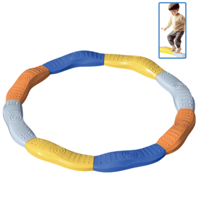 Traseu circular de echilibru cu opt segmente colorate și exemplu de utilizare.