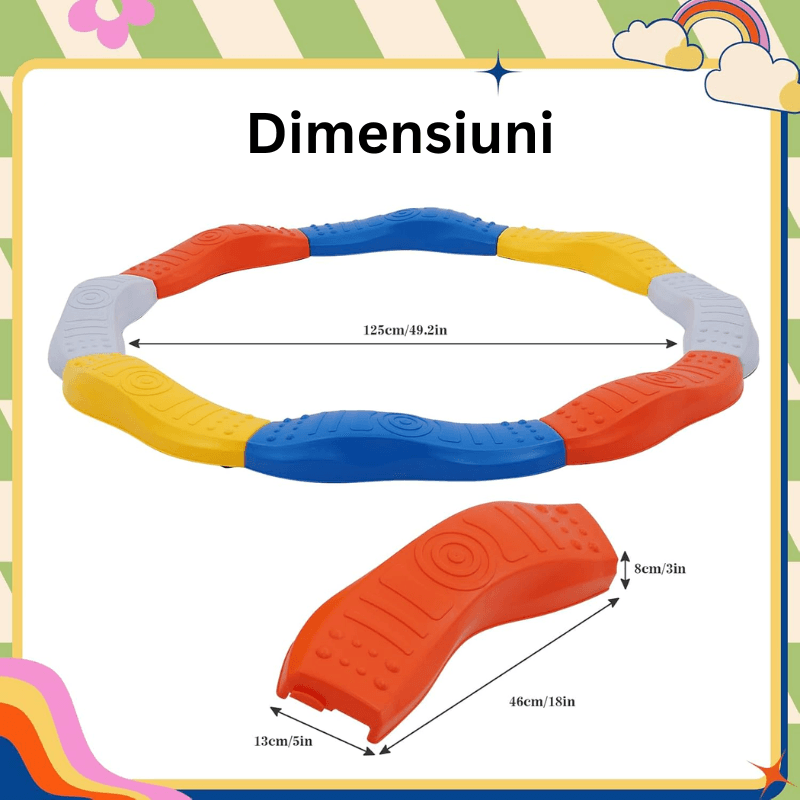 Set de echilibru cu diametru de 125 cm și segment de 46 × 13 × 8 cm.