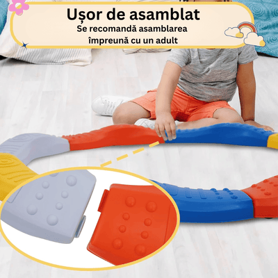 Îmbinarea segmentelor de echilibru, ilustrată prin montaj și detaliul conectorului.