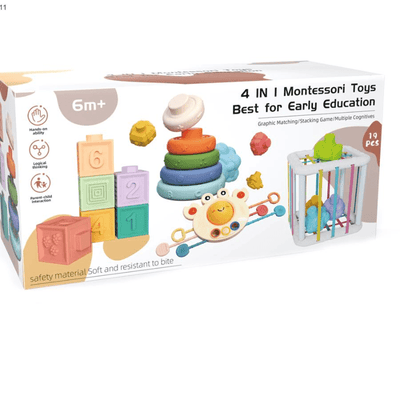 Ambalajul setului Montessori 4 în 1 pentru vârsta de 6 luni+