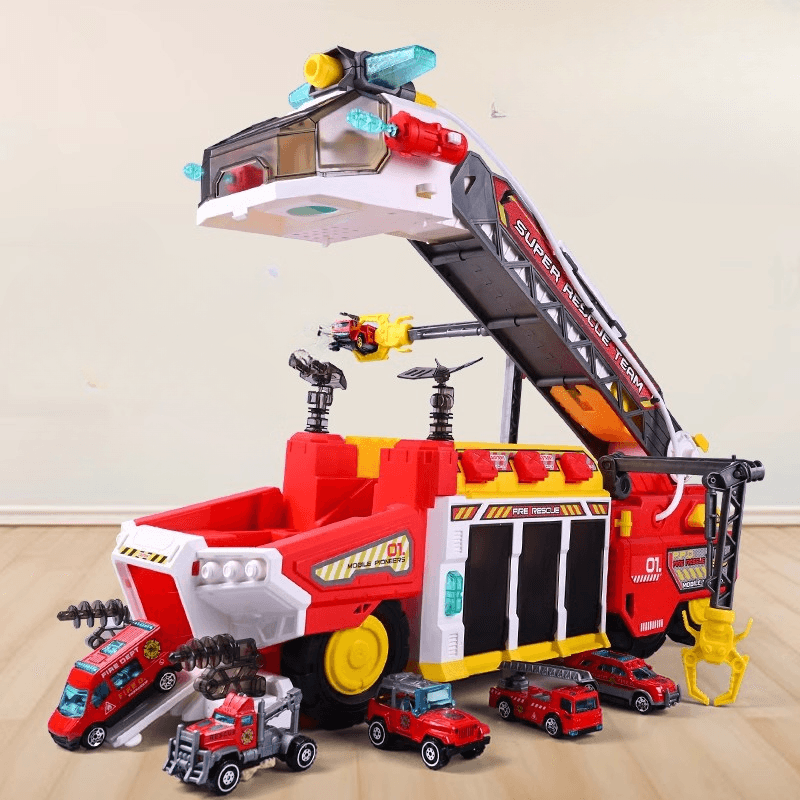 Camion de Pompieri Multifuncțional cu 3 Mașinuțe, Jucărie STEM Interactivă și Educativă LUDIRO - LUDIRO