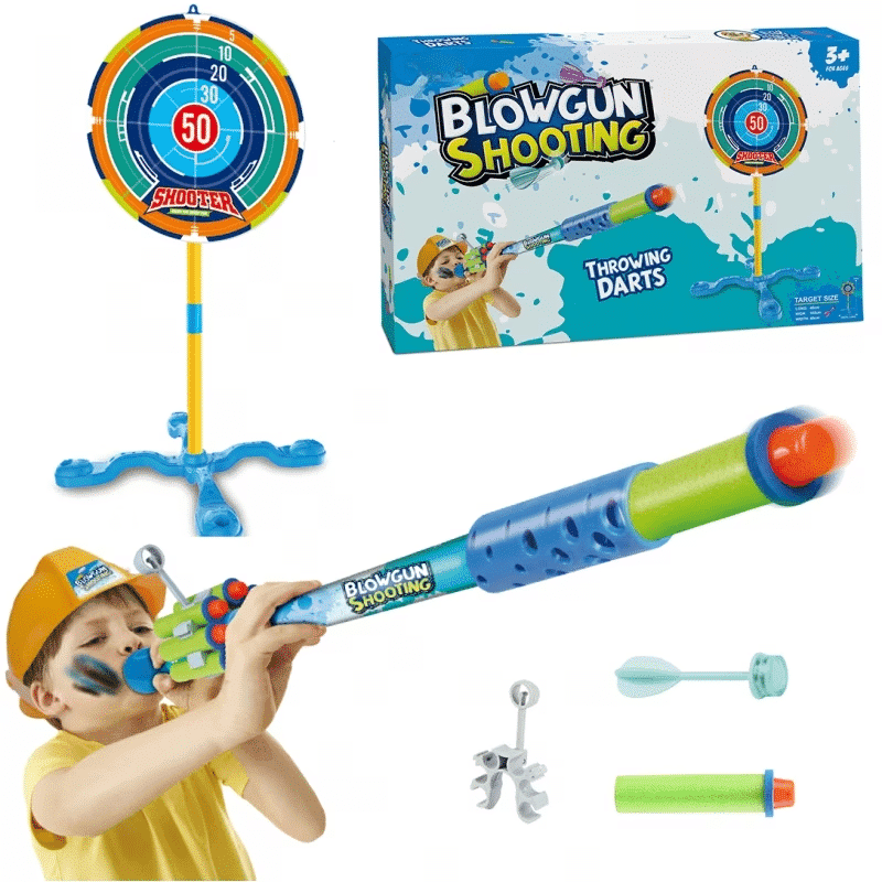 Set de joacă cu țintă pe suport, tub de suflat și accesorii
