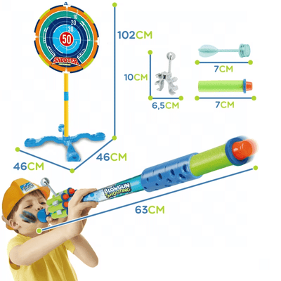 Dimensiuni: tub de suflat de 63 cm și suport pentru țintă de 102 cm