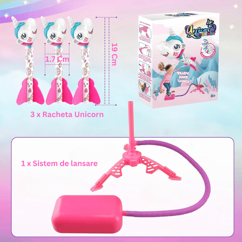 Set Unicorn cu trei piese de 19 cm și sistem cu pompă de picior