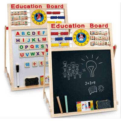 Tablă educativă LUDIRO din lemn, același produs prezentat pe fața albă magnetică și fața neagră pentru cretă