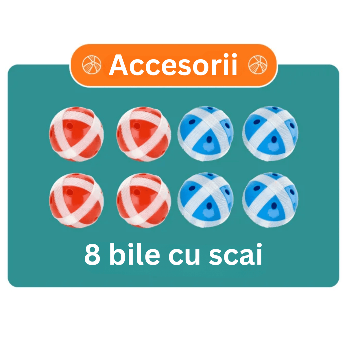 Opt mingi cu scai incluse: patru roșii și patru albastre