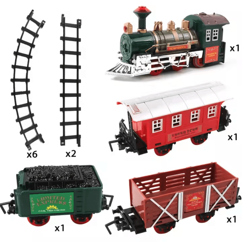 LUDIRO – Conținut: locomotivă, trei vagoane, șase șine curbe și două drepte