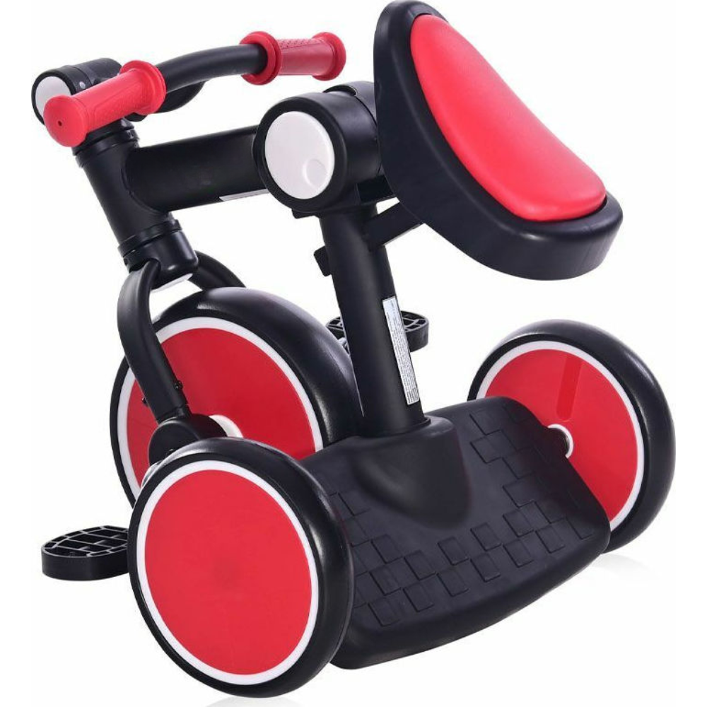 Tricicletă Pliabilă 2 în 1 pentru Copii 3-6 Ani – Cadru Oțel Carbon, Scaun Ajustabil, Pedale Detașabile, Roți din Spumă Antialunecare, Certificare EN 71, Roșu-Negru - LUDIRO