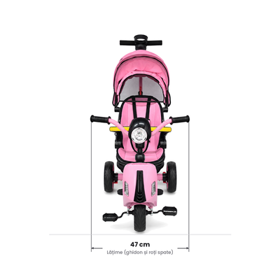 LUDIRO Tricicletă 4 în 1, roz — schiță dimensiuni frontale: lățime 47 cm
