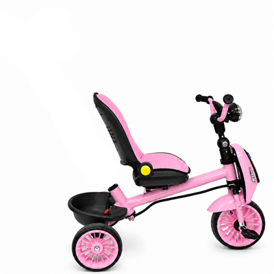 LUDIRO Tricicletă 4 în 1, roz — configurație tricicletă liberă, fără mâner parental, 3-4 ani