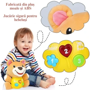 Detalii ale plușului și panoului galben cu trei butoane.