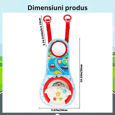 Dimensiunile panoului cu volan LUDIRO: 39 cm înălțime, 20 cm lățime și curele reglabile de 9,5–23 cm.