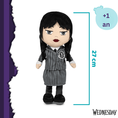 Jucărie de Pluș Wednesday Addams, Uniforma Nevermore Academy (27 cm), Păpușă de Colecție Premium cu Detalii Realiste, în Cutie Formă de Sicriu - Play by Play